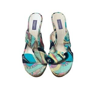 Emilio Pucci Terry Cloth Criss Cross Raffia Wedges Size 39
